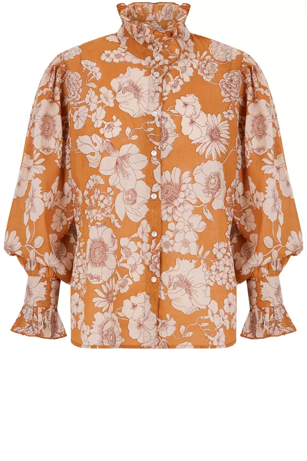 Bloezen & Tops<Antiek Batik Blouse Met Bloemenprint Leoni | Kameel