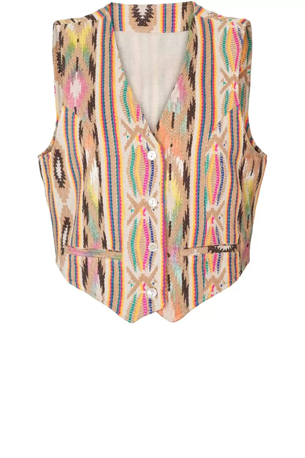 Jassen En Blazers<Lolly's was Gilet Met Print Ikat | Beige