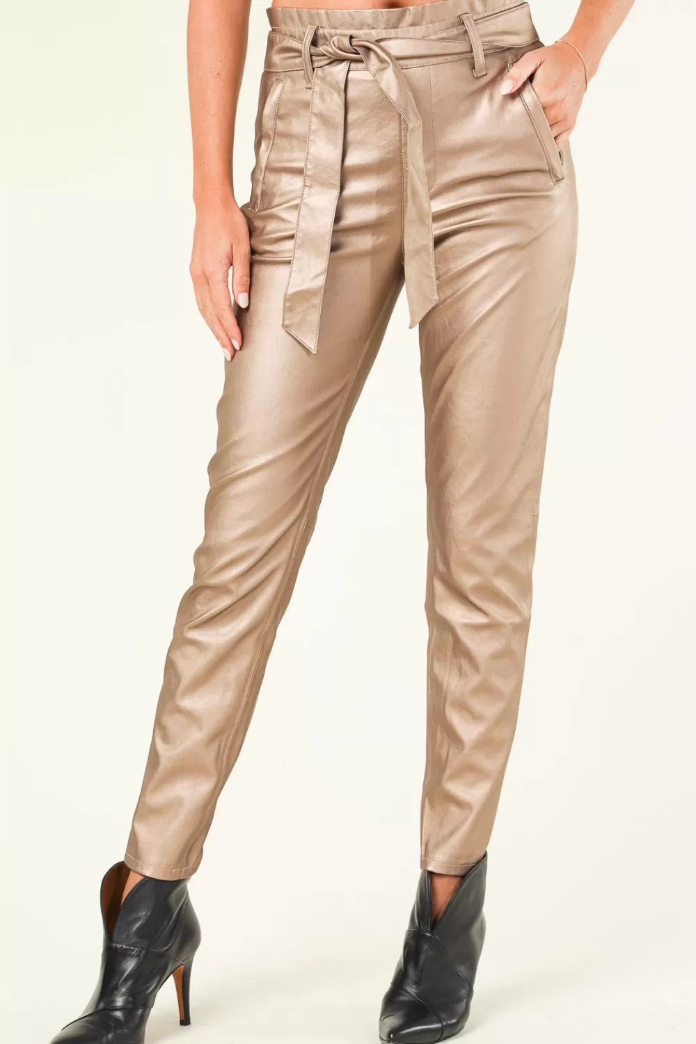 Broeken & Jumpsuits<Gebreid Imitatieleren Broek Francis | Metallic Brons