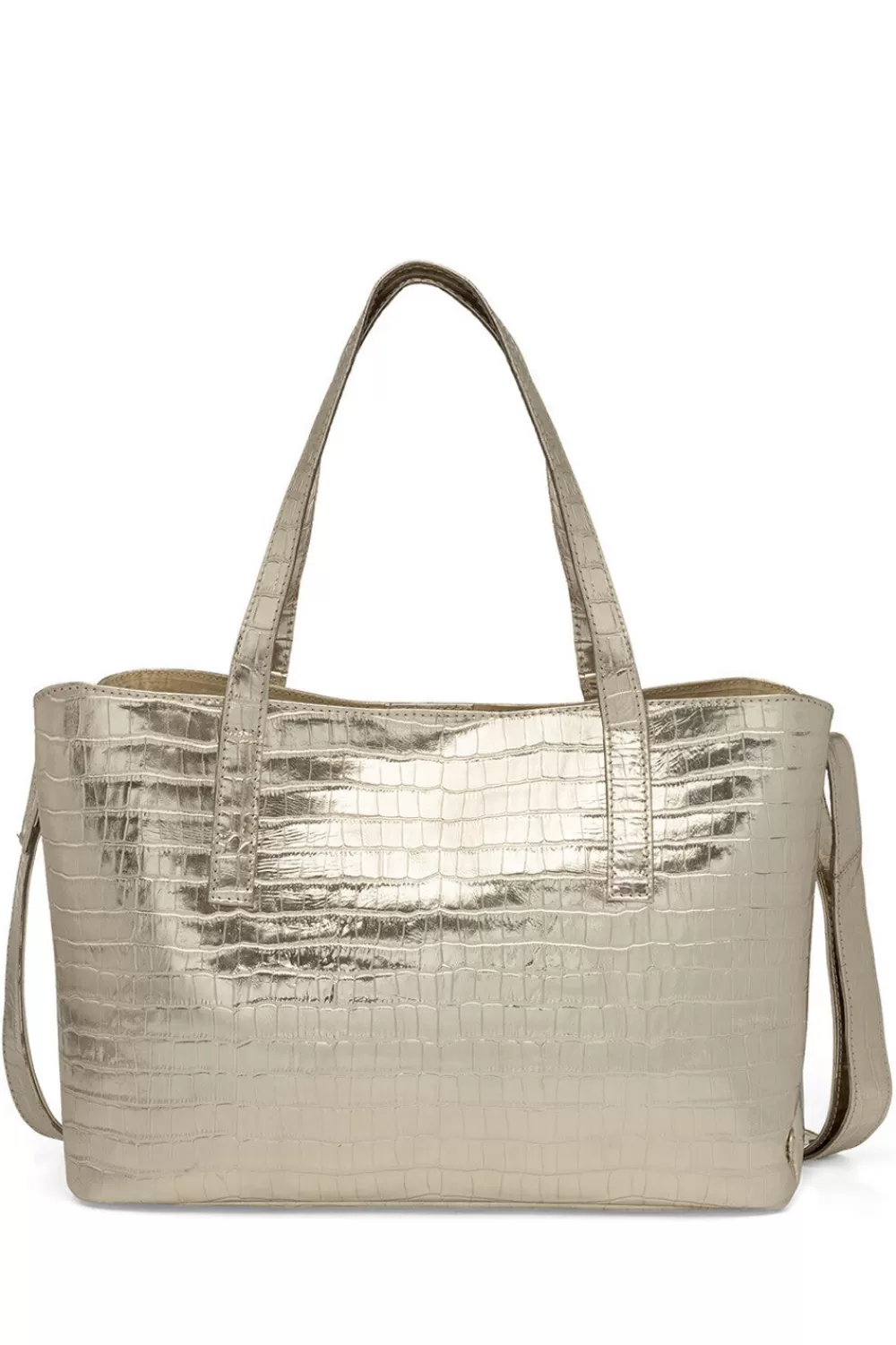 Tassen<Depeche Lakleren Shopper Met Crocoprintmotief | Goud