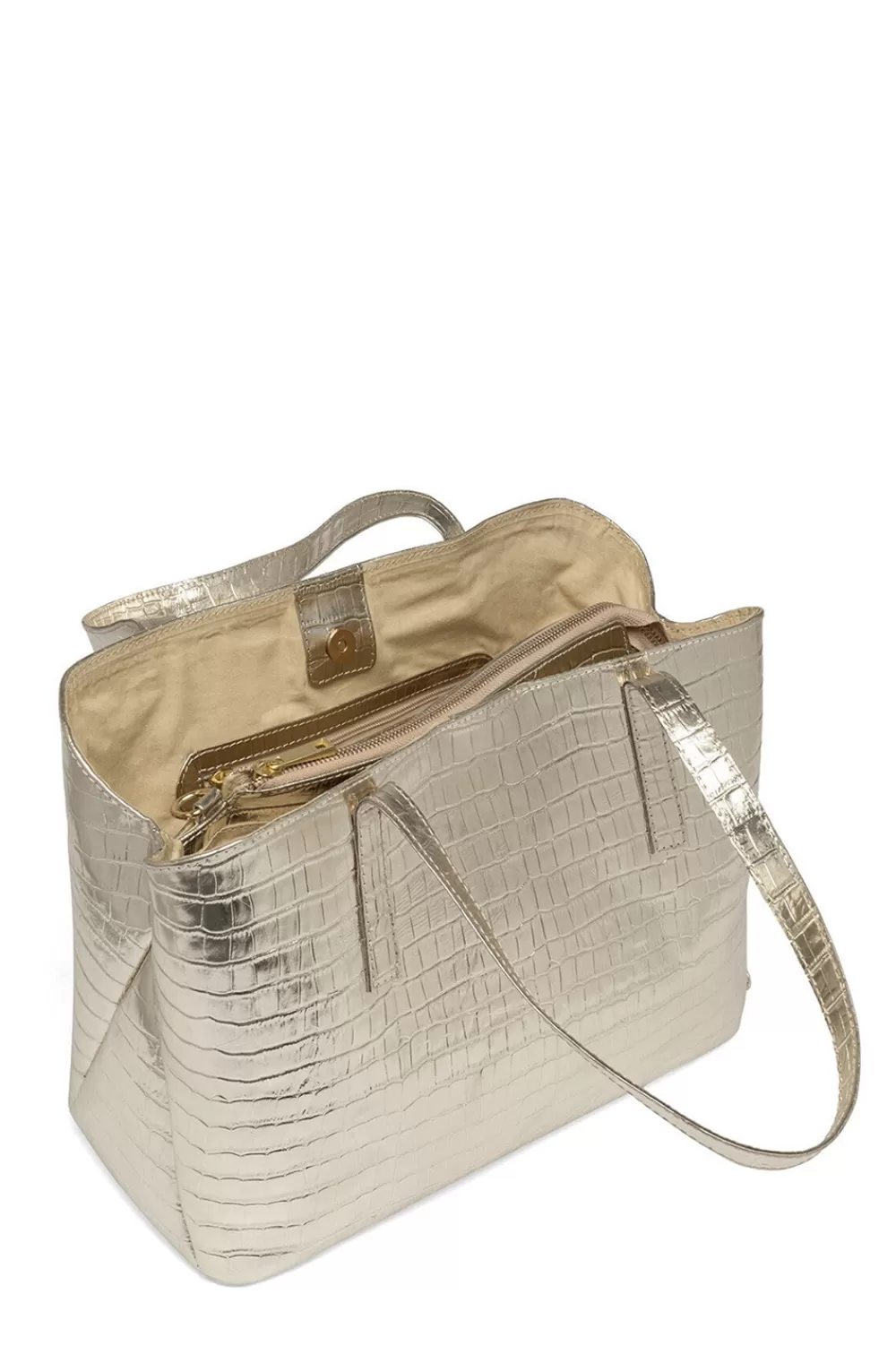 Tassen<Depeche Lakleren Shopper Met Crocoprintmotief | Goud