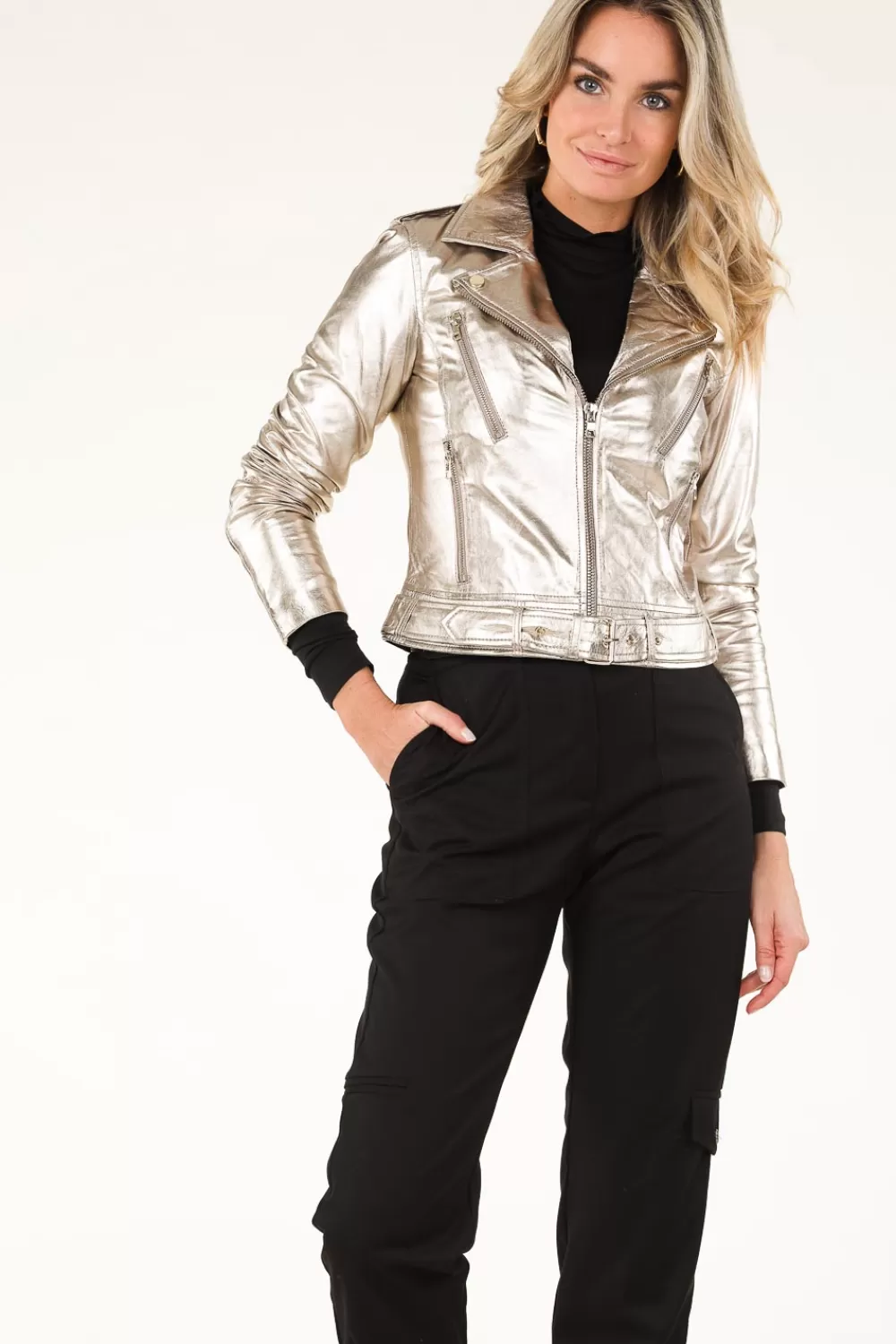 Jassen En Blazers<Ibana Metallic Leren Biker Moss | Metalen