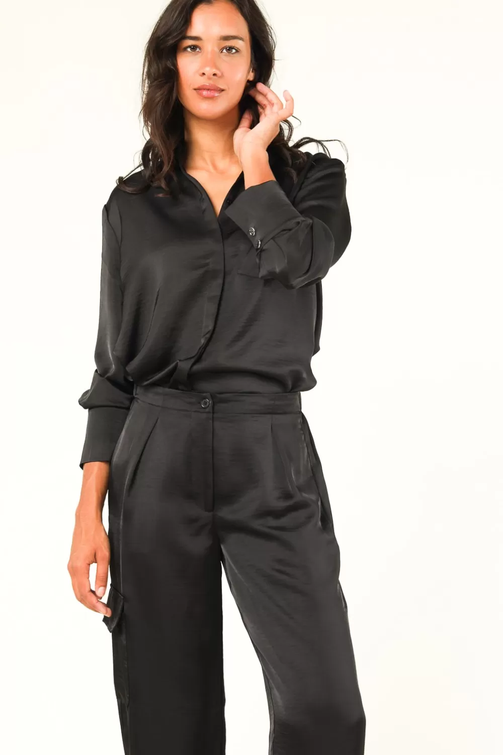 Bloezen & Tops<Dante 6 Satijnen Oversized Blouse Louda | Zwart