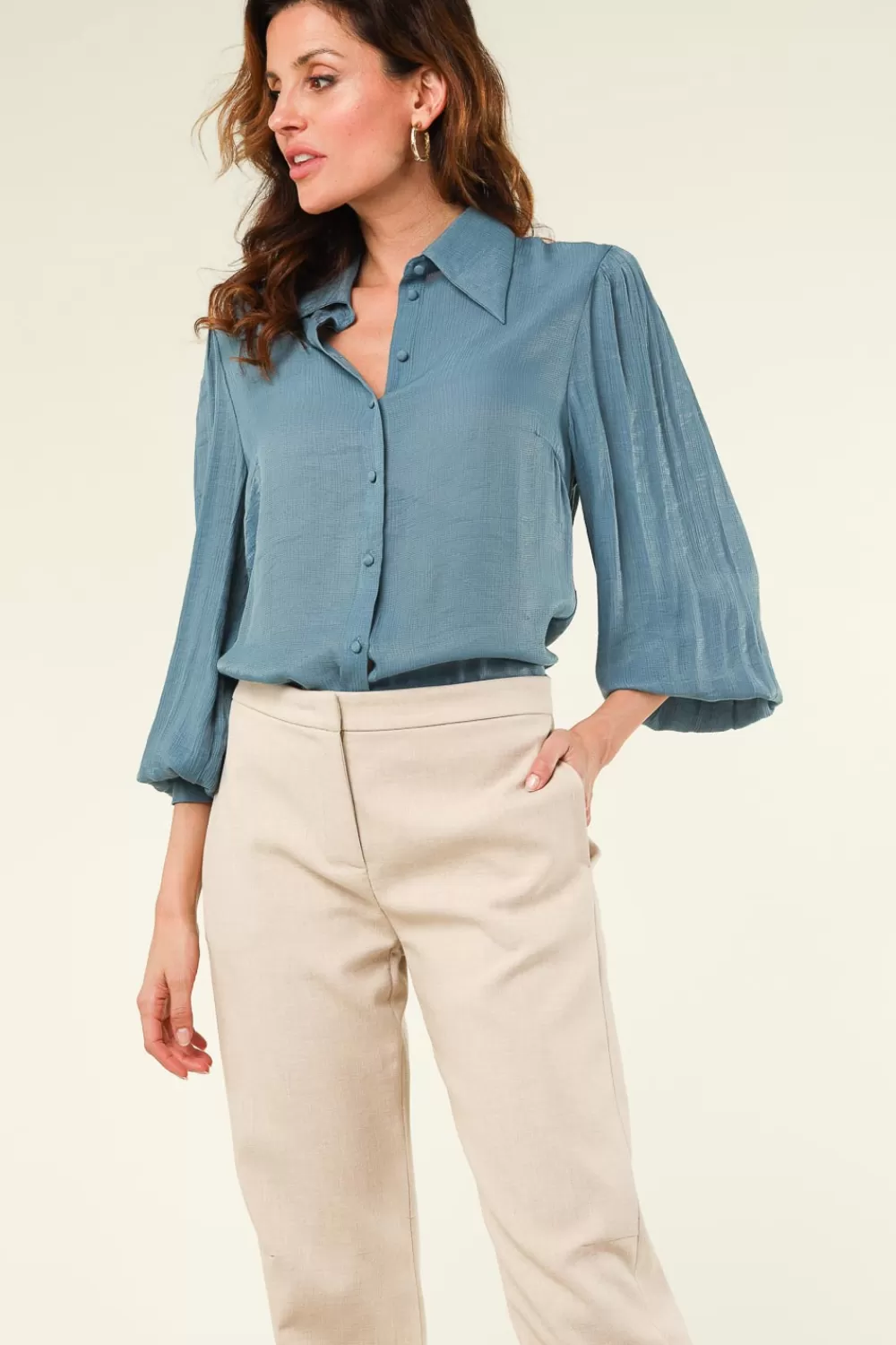 Bloezen & Tops<Aaiko Viscose Blouse Met Pofmouwen Veronne | Blauw